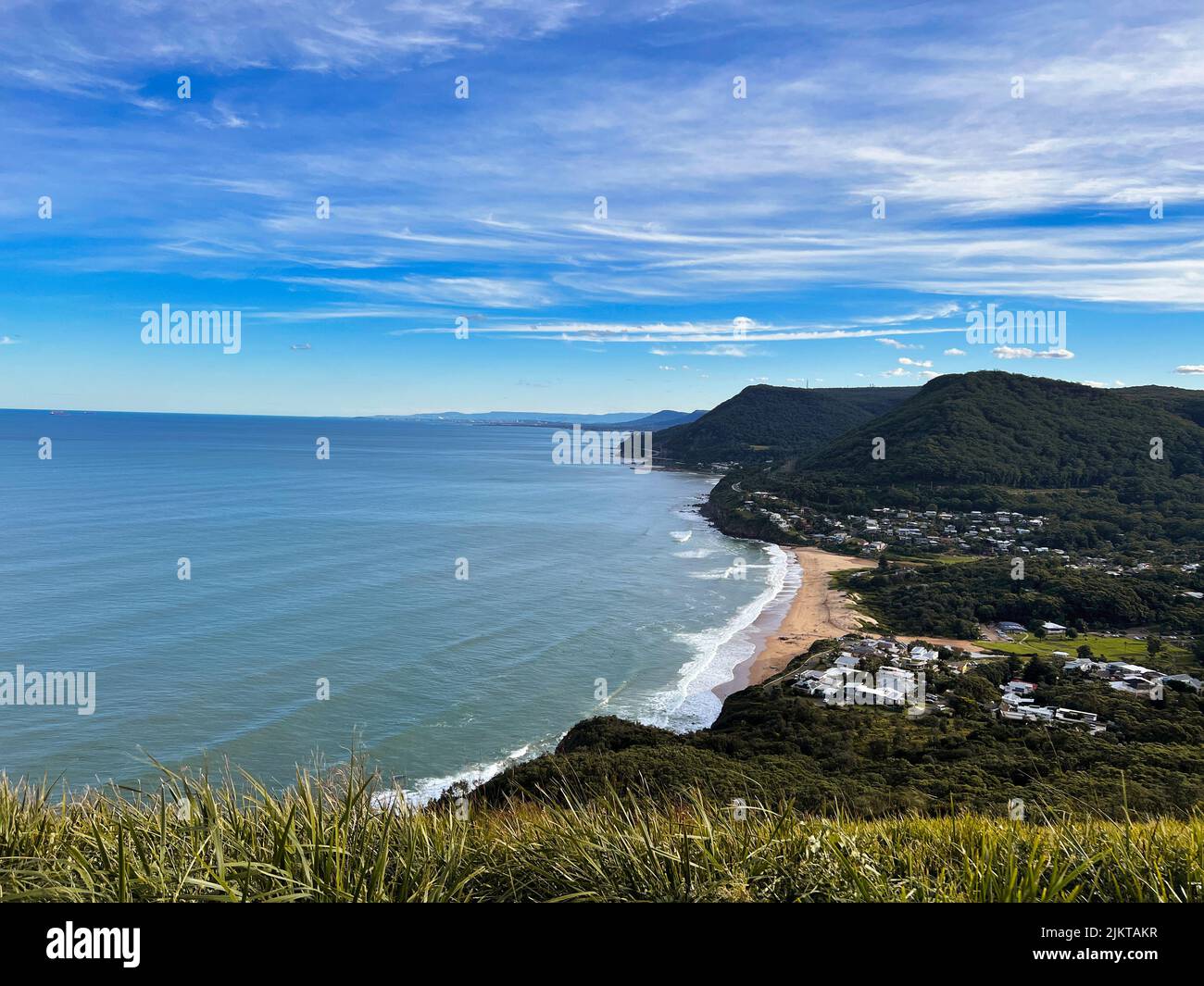 A scenic view of the coastline of Stanwell Park from Bald Hill Lookout, New South Wales, Australia Stock Photo
