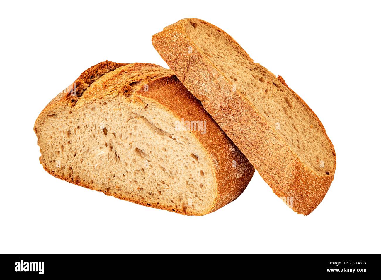 Cutted grain bread with bran and dietary fiber isolated on white