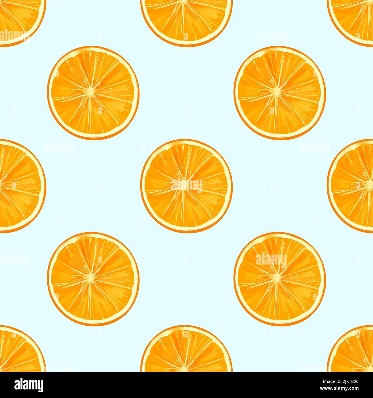 Seamless pattern with illustration orange slices on a blue background Stock Vector