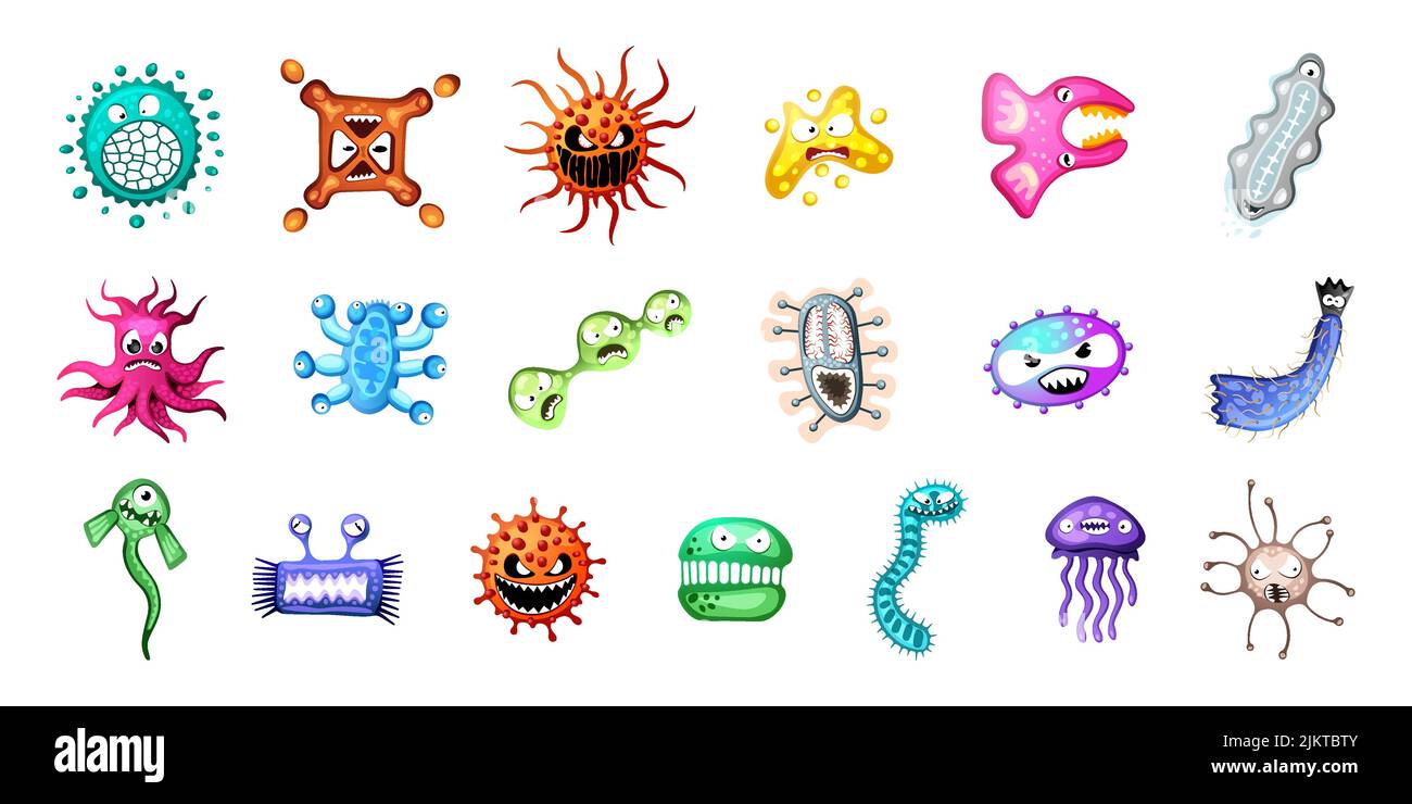 Microorganism virus vector cartoon bacteria germ character set ...