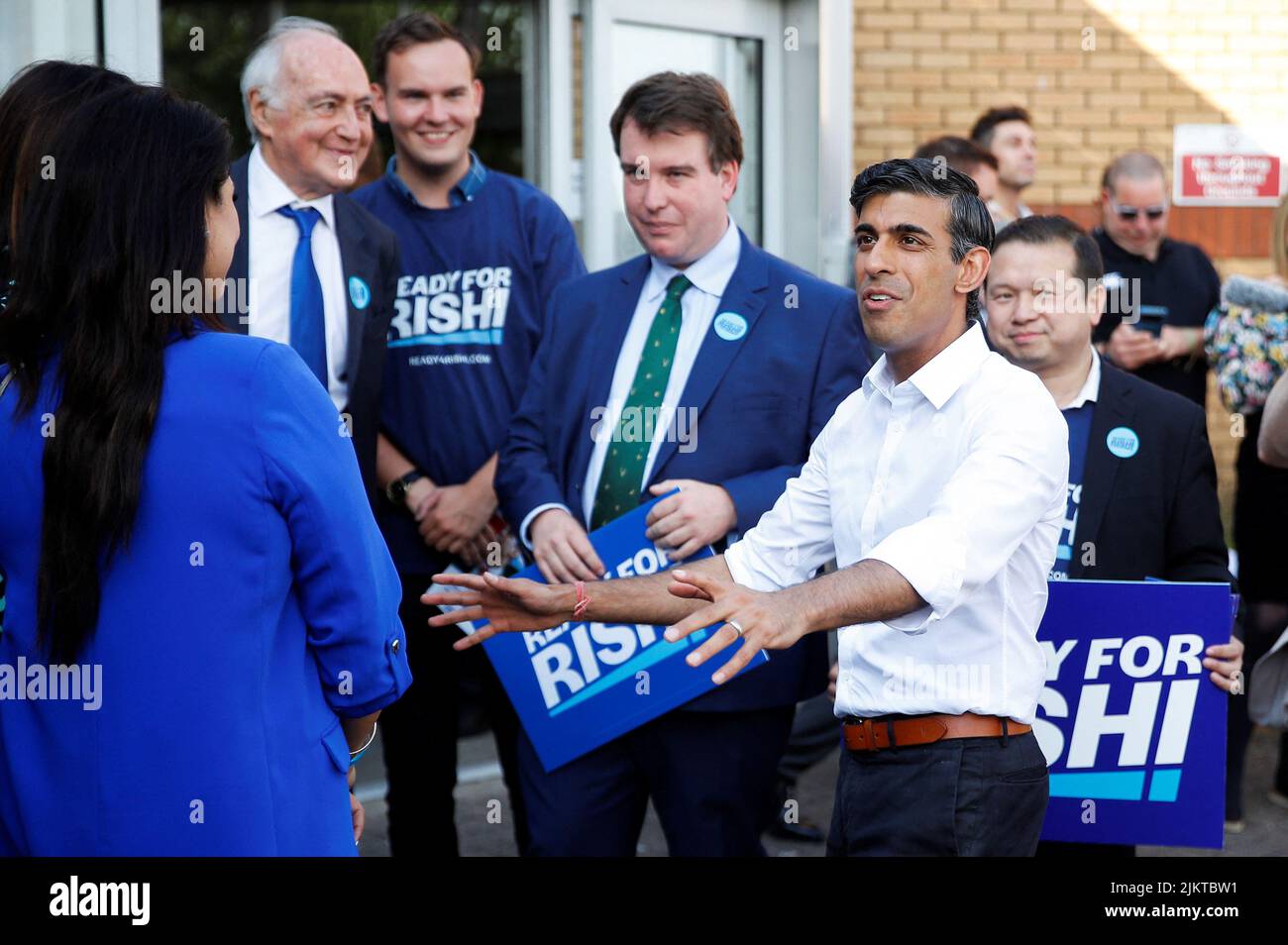 Britain's Conservative Party leadership candidate Rishi Sunak and Former leader of the Conservative Party Michael Howard attend a hustings event as part of the leadership campaign, in Cardiff, Britain, August 3, 2022. REUTERS/Peter Nicholls Stock Photo