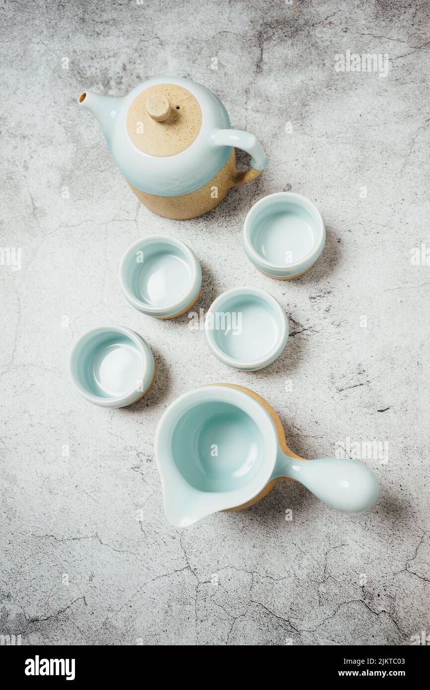 a tea set, which is a group of cups and dishes used for serving tea