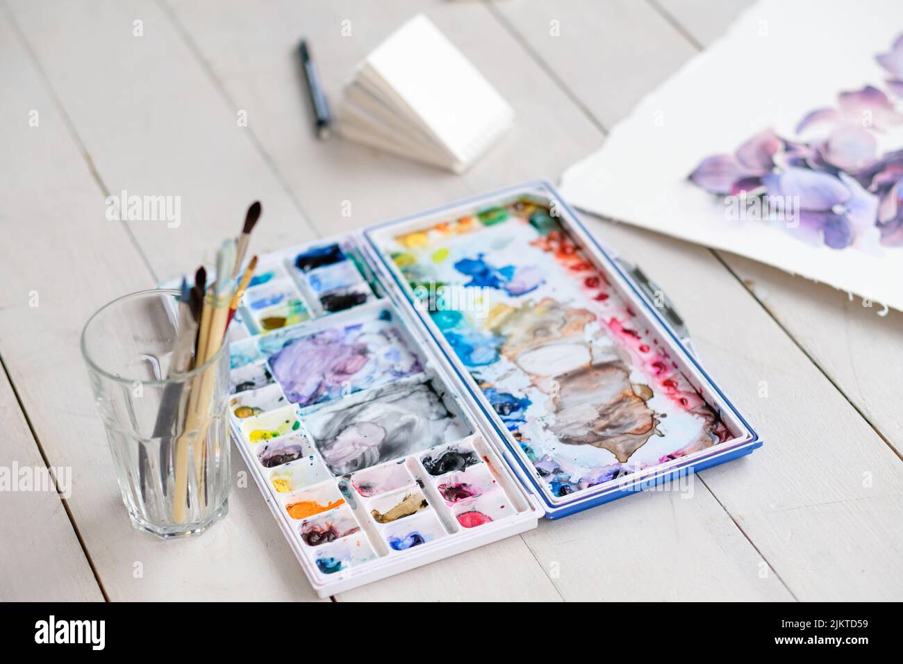 painting class art draw watercolor palette brush Stock Photo