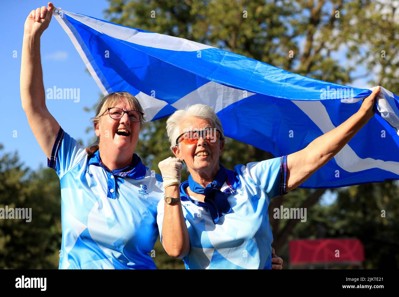 Scotland’s Pauline Wilson and Rosemary Lenton celebrate winning in the