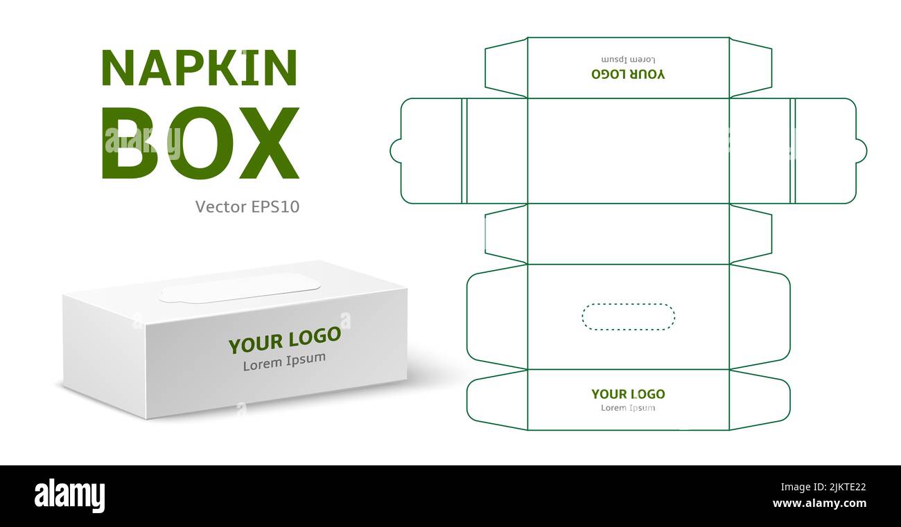 Tissue box mock up. Packaging scan template, realistic napkins