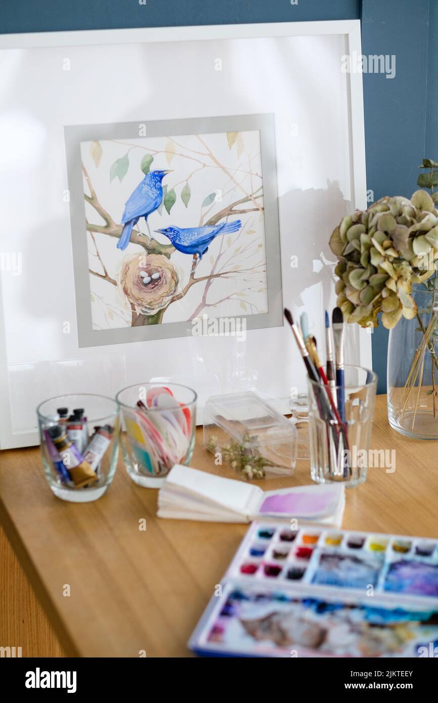 art painting picture drawing birds workspace Stock Photo Alamy