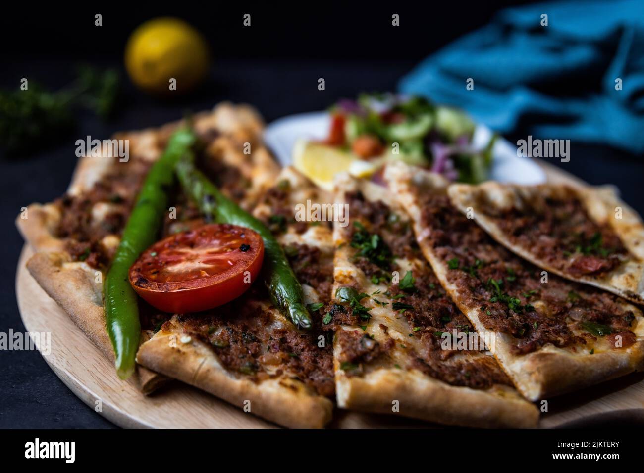 A plate of fresh meat pide Stock Photo