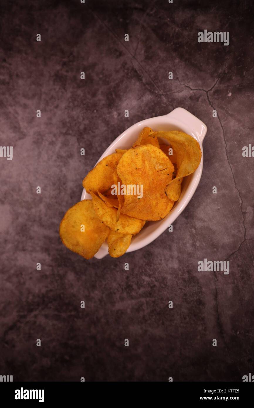 A top view of red chili chips Stock Photo Alamy