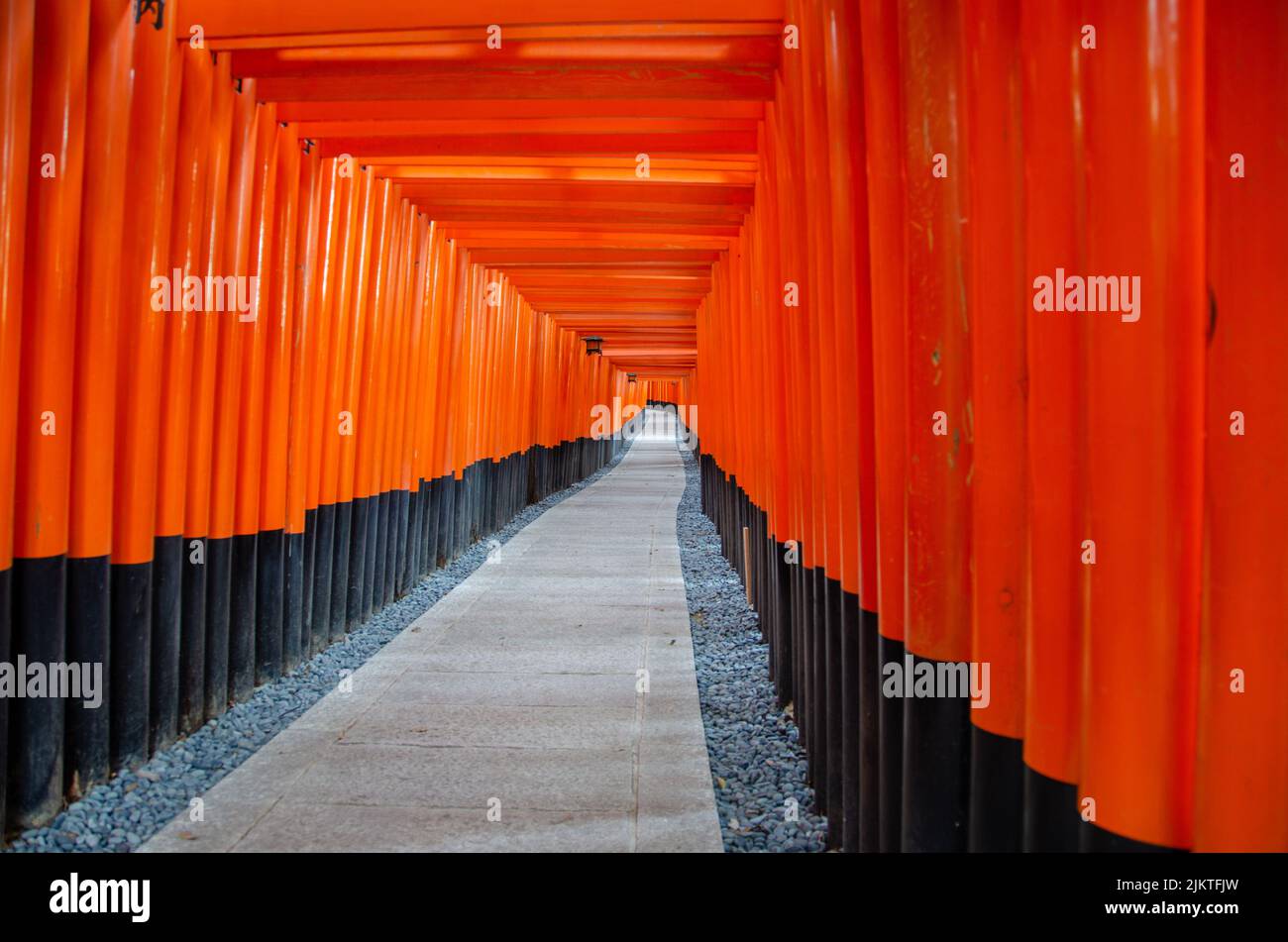 The red and black Gates (Torii) at Fushimi Inari Shrine in Kyoto, Japan ...