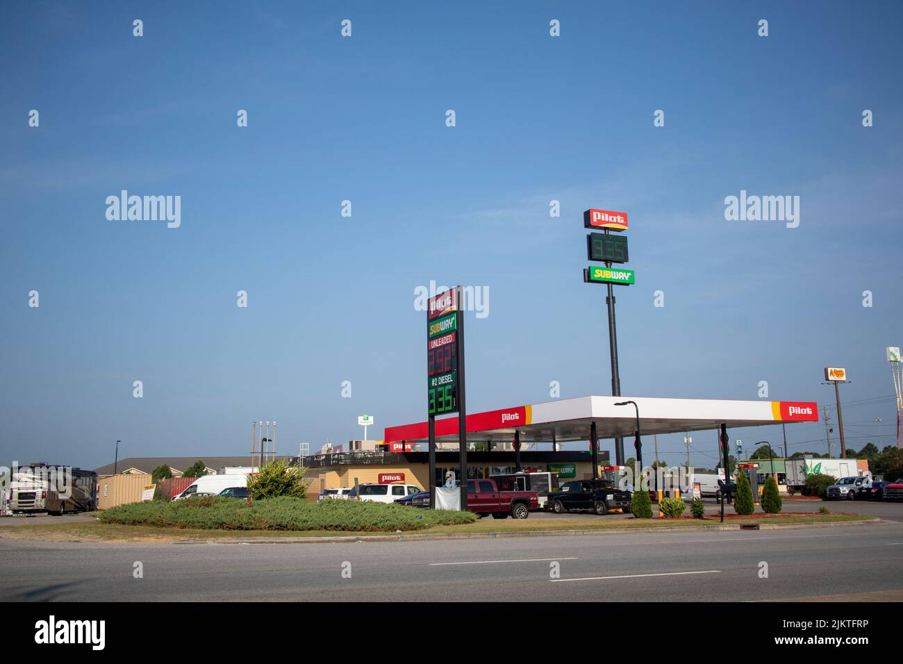 Augusta, Ga USA 08 20 21 Pilot retail gas price sign and building
