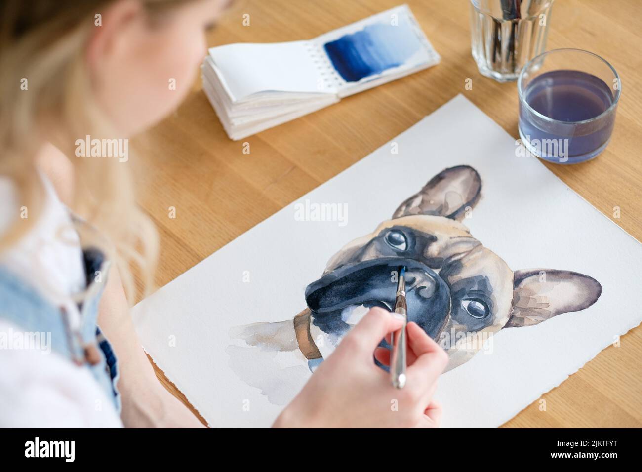 art painting picture dog drawing french bulldog Stock Photo
