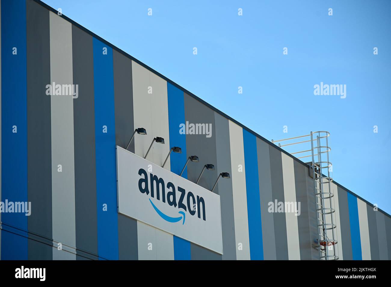 The Amazon e-commerce company logistic hub exterior view Turin, Italy Stock Photo