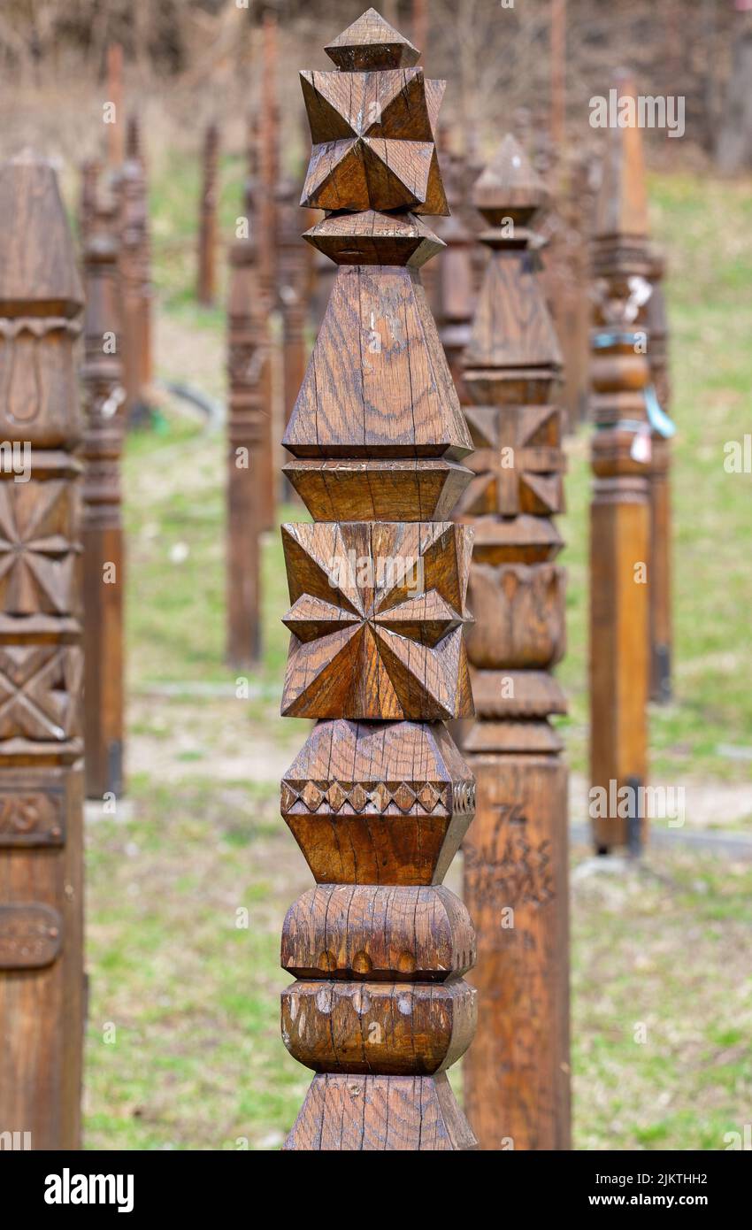 Many Funerary Pillars Carved In Wood At The Wailing Wall Monument In Many Funerary Pillars Carved In Wood At The Wailing Wall Monument In