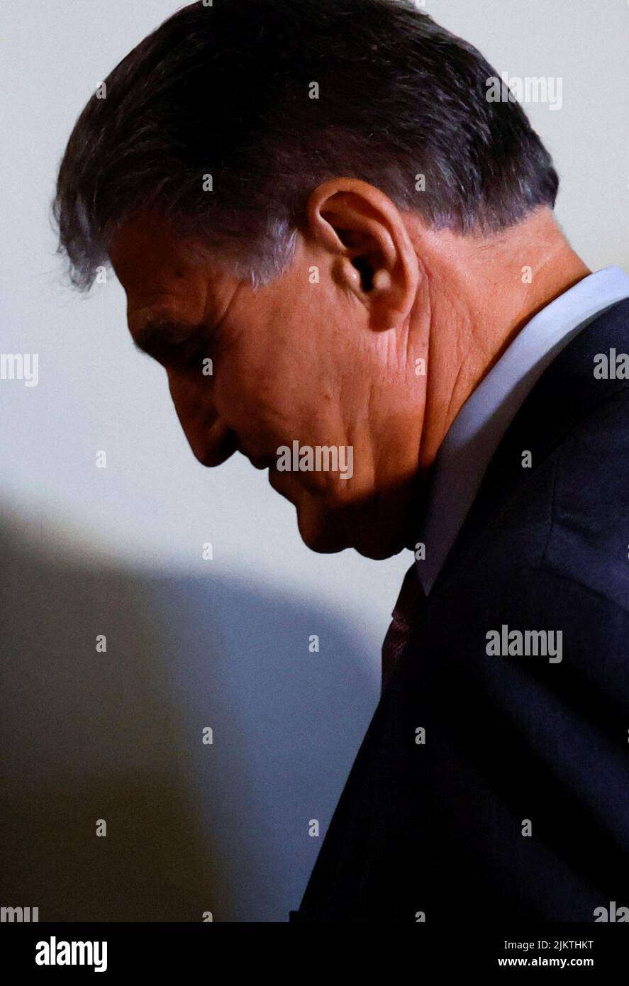 U.S. Senator Joe Manchin (D-WV) departs after testifying at a Senate Rules Committee hearing on proposed bipartisan legislation to reform the Electoral Count Act — gaps in which helped precipitate the January 6th attack — on Capitol Hill in Washington, U.S. August 3, 2022.  REUTERS/Jonathan Ernst Stock Photo