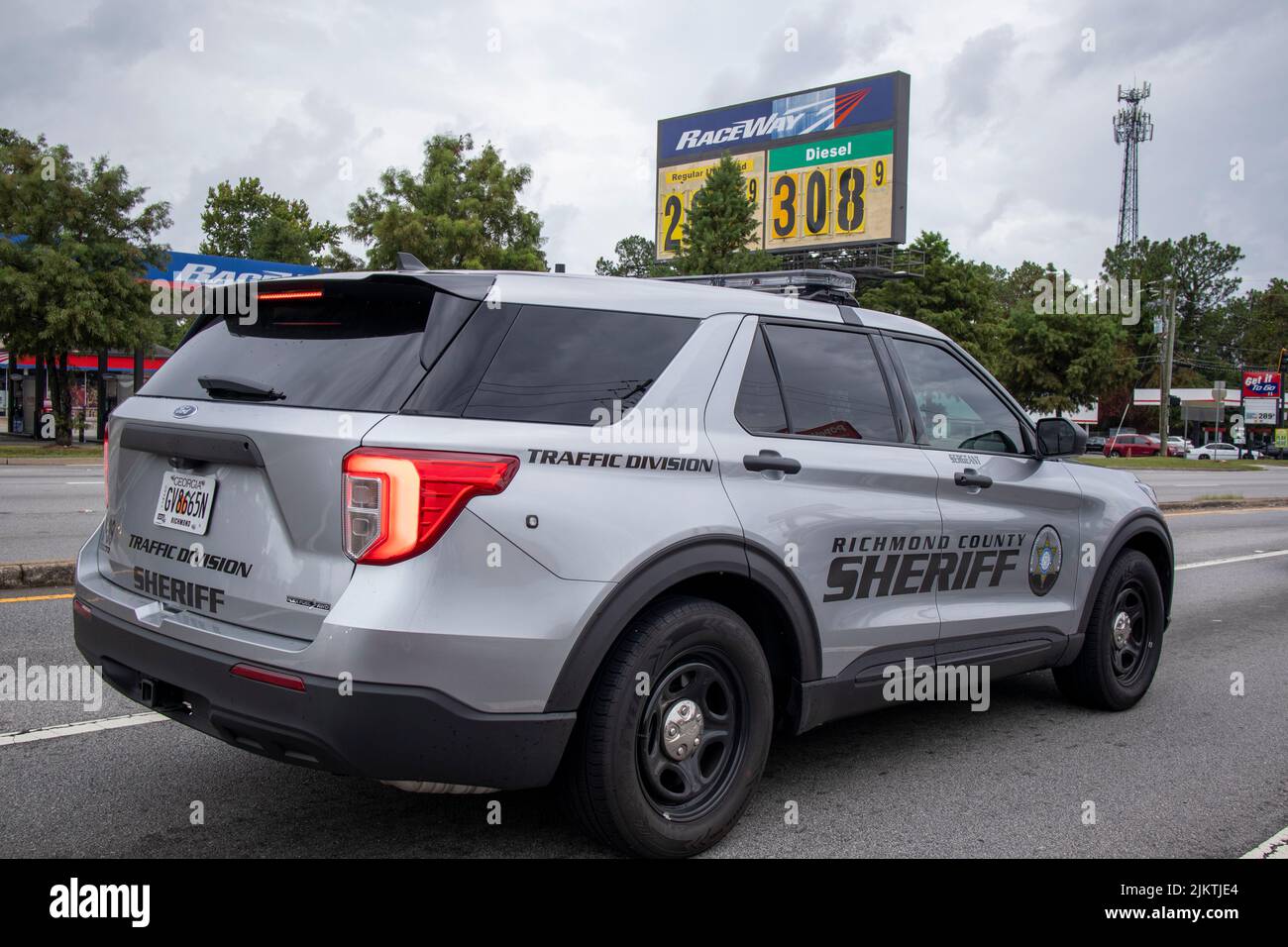 Richmond County, Ga USA - 08 20 21: Richmond County Police SUV on the road back view Stock Photo