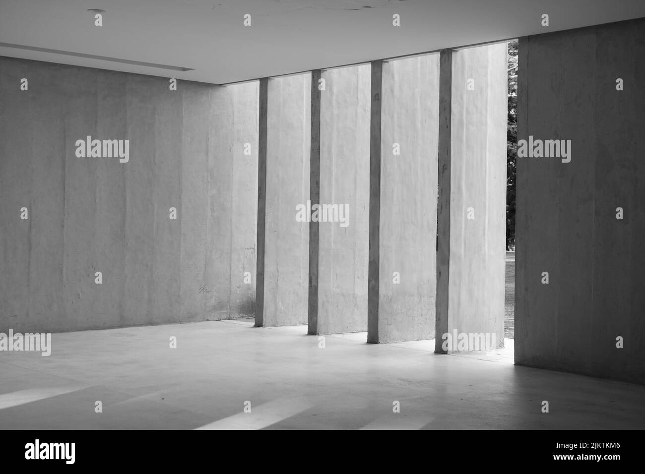 A black and white shot of the interior of an empty room Stock Photo