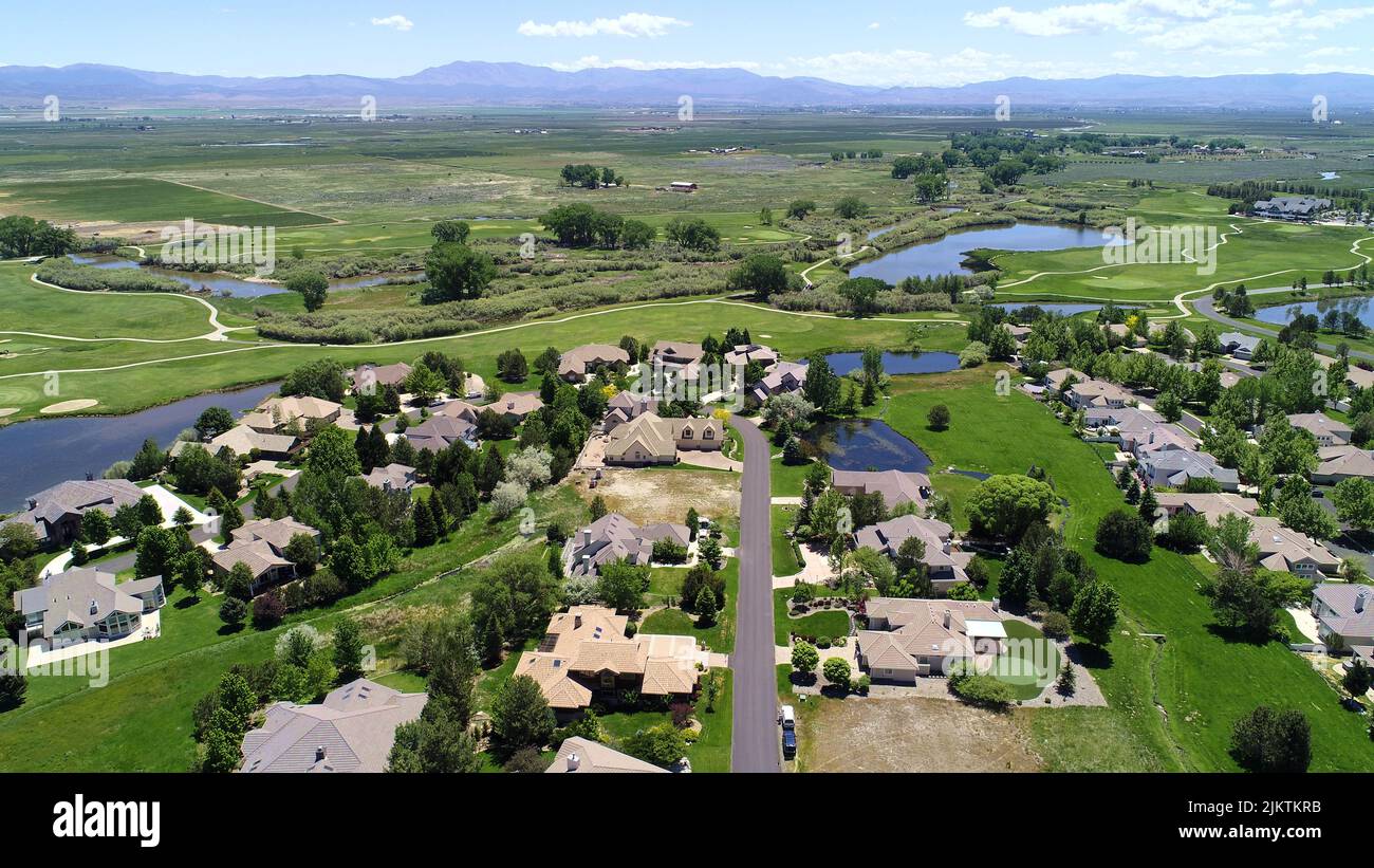 A top view of a town with hills in the background Stock Photo Alamy