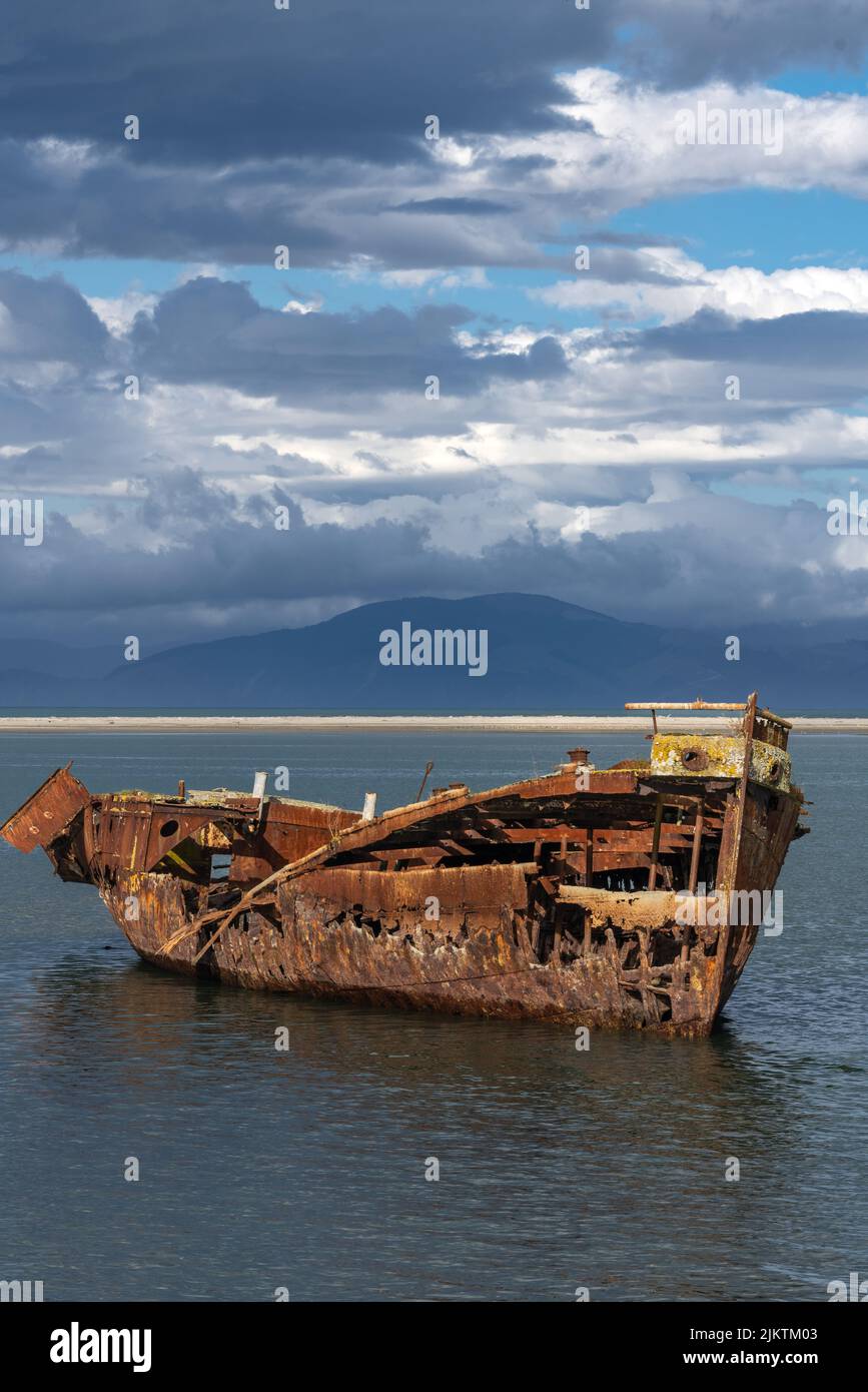 The Janie Seddon shipwreck on the Motueka foreshore, New Zealand Stock Photo