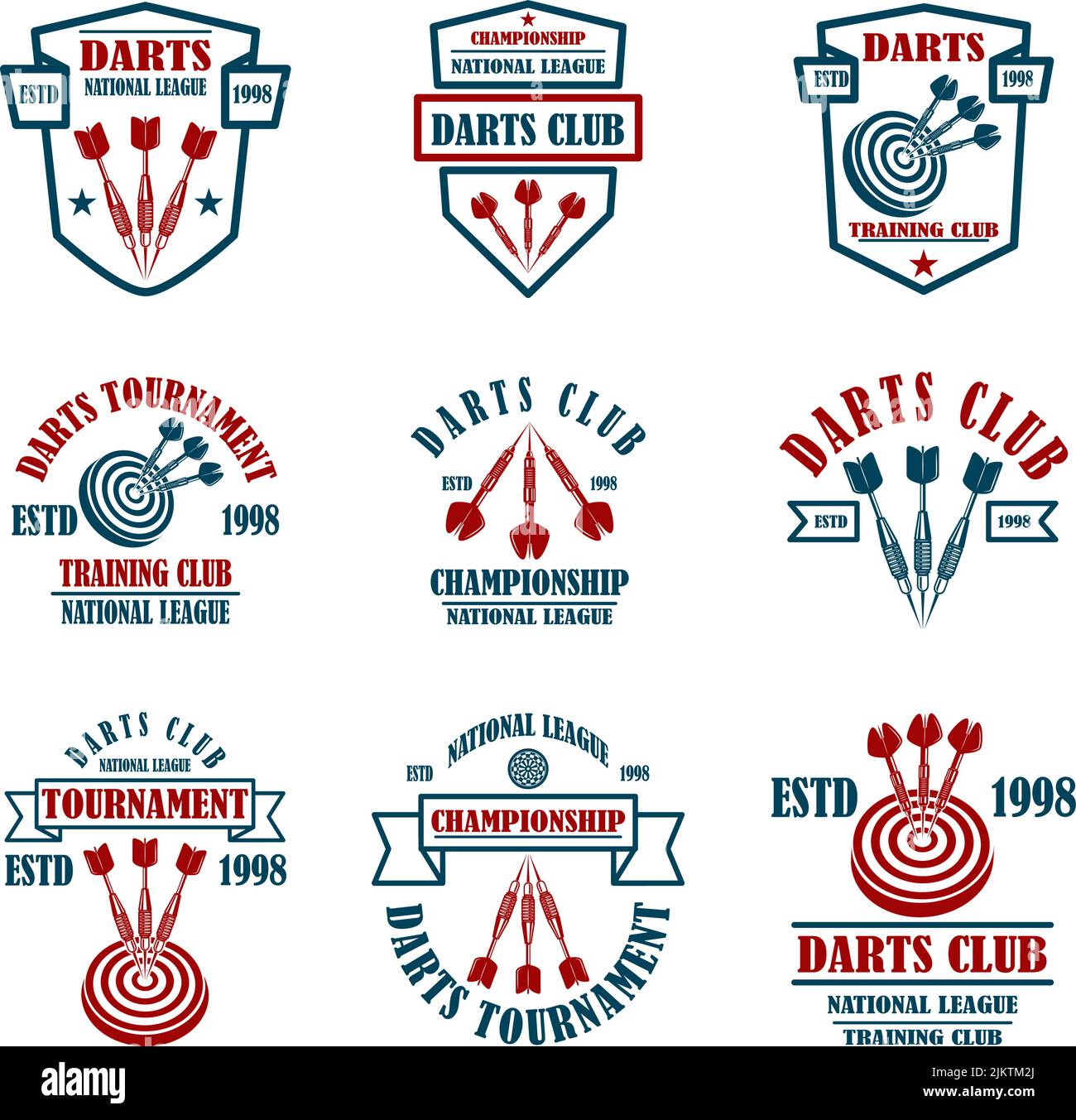 Set of emblems with darts. Design element for logo, label, sign, emblem