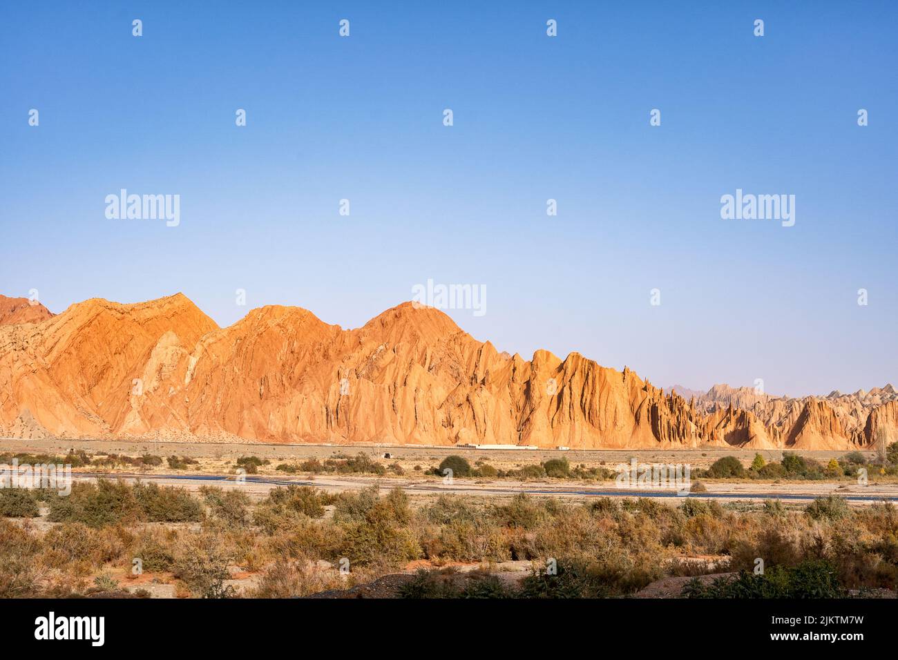 The beautiful view of the sandstones against the blue sky. Stock Photo