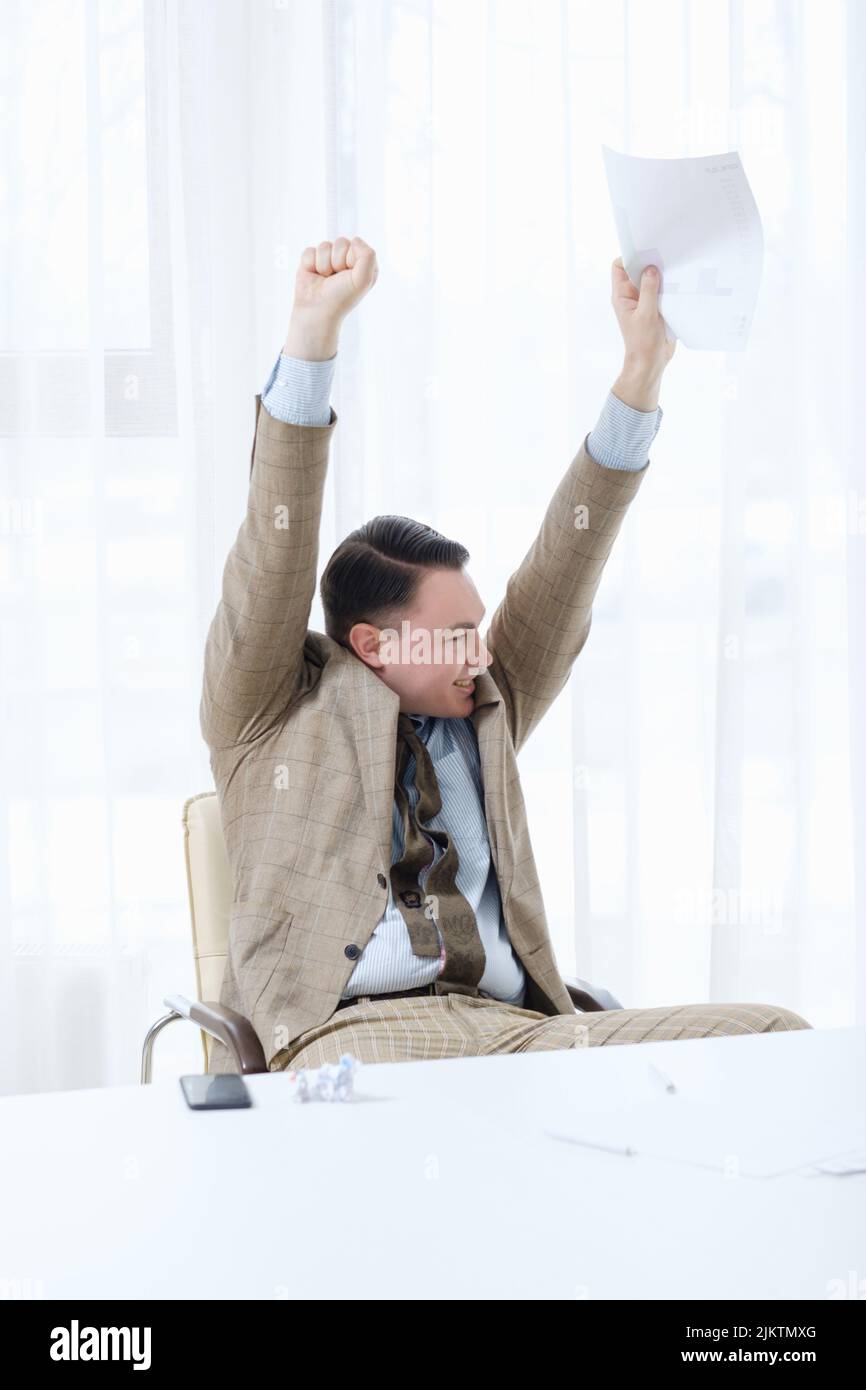 Victory Success winner champion victory success business man happy Stock Photo - Alamy