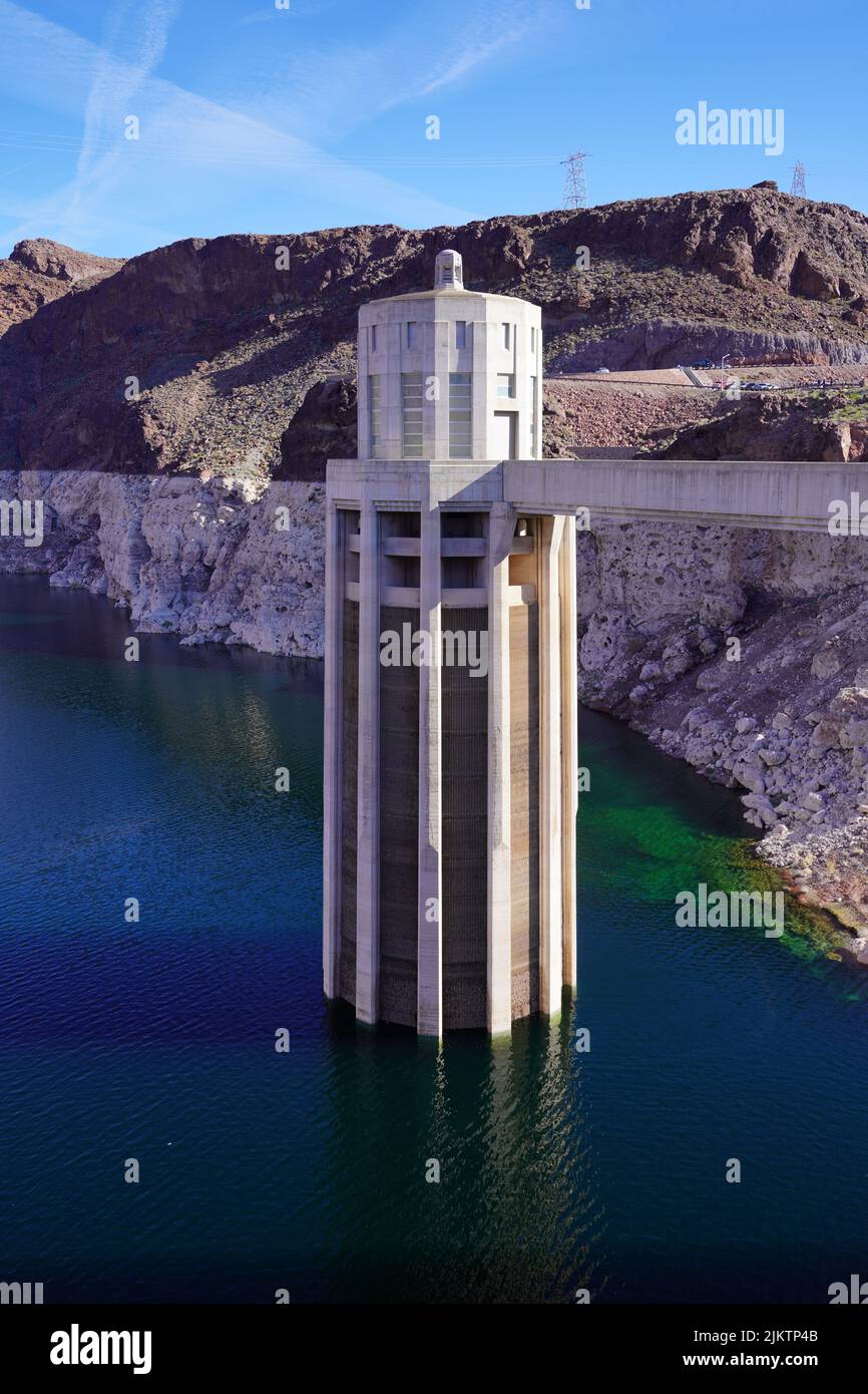 A vertical shot of Hoover Dam Intake Tower in Nevada, USA Stock Photo Alamy