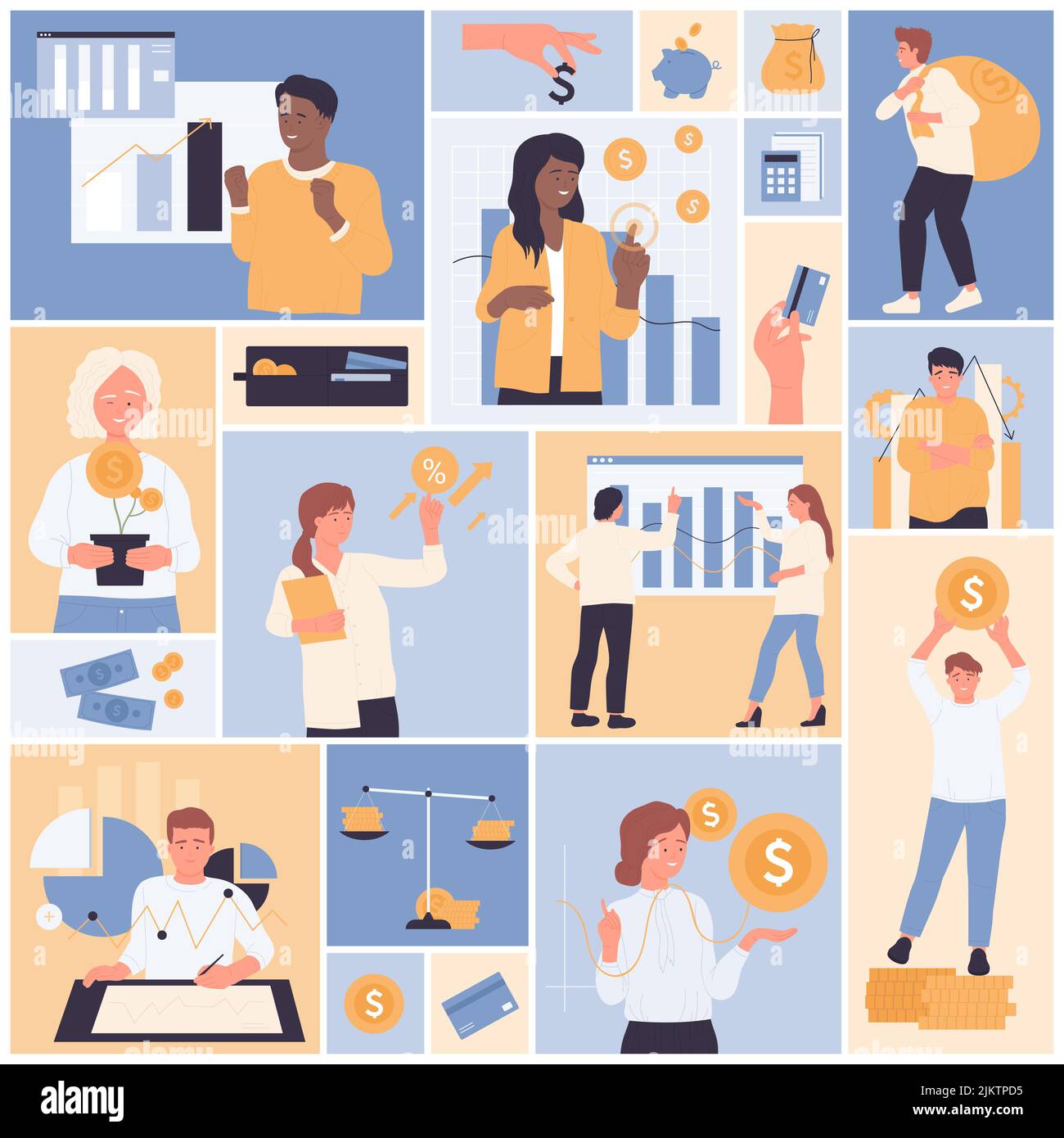 Fnancial accounting and profit growth set vector illustration. Cartoon ...