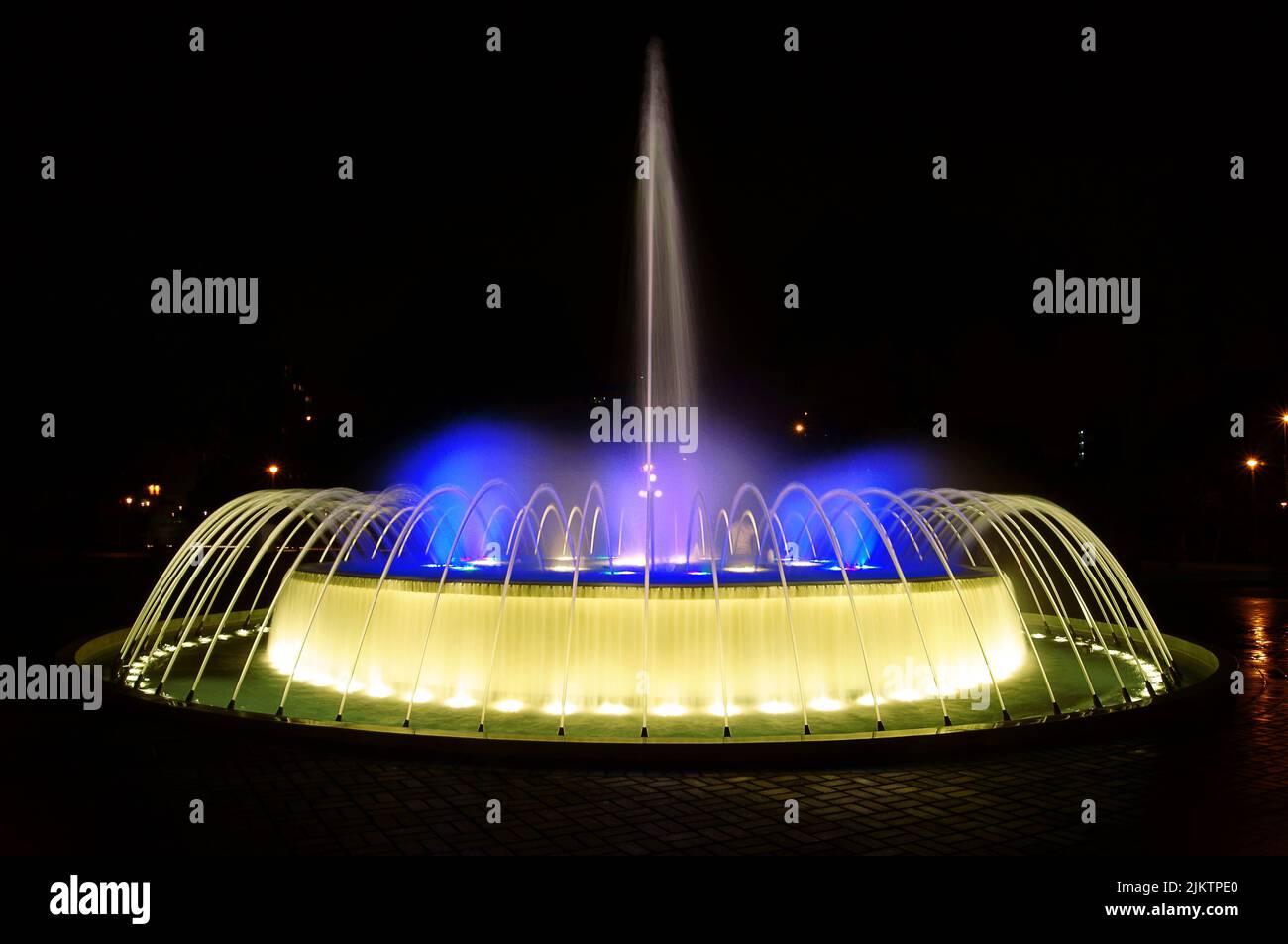 The beautiful, illuminated Fountain of the Illusion at the Magic Water Circuit in Lima, Peru Stock Photo