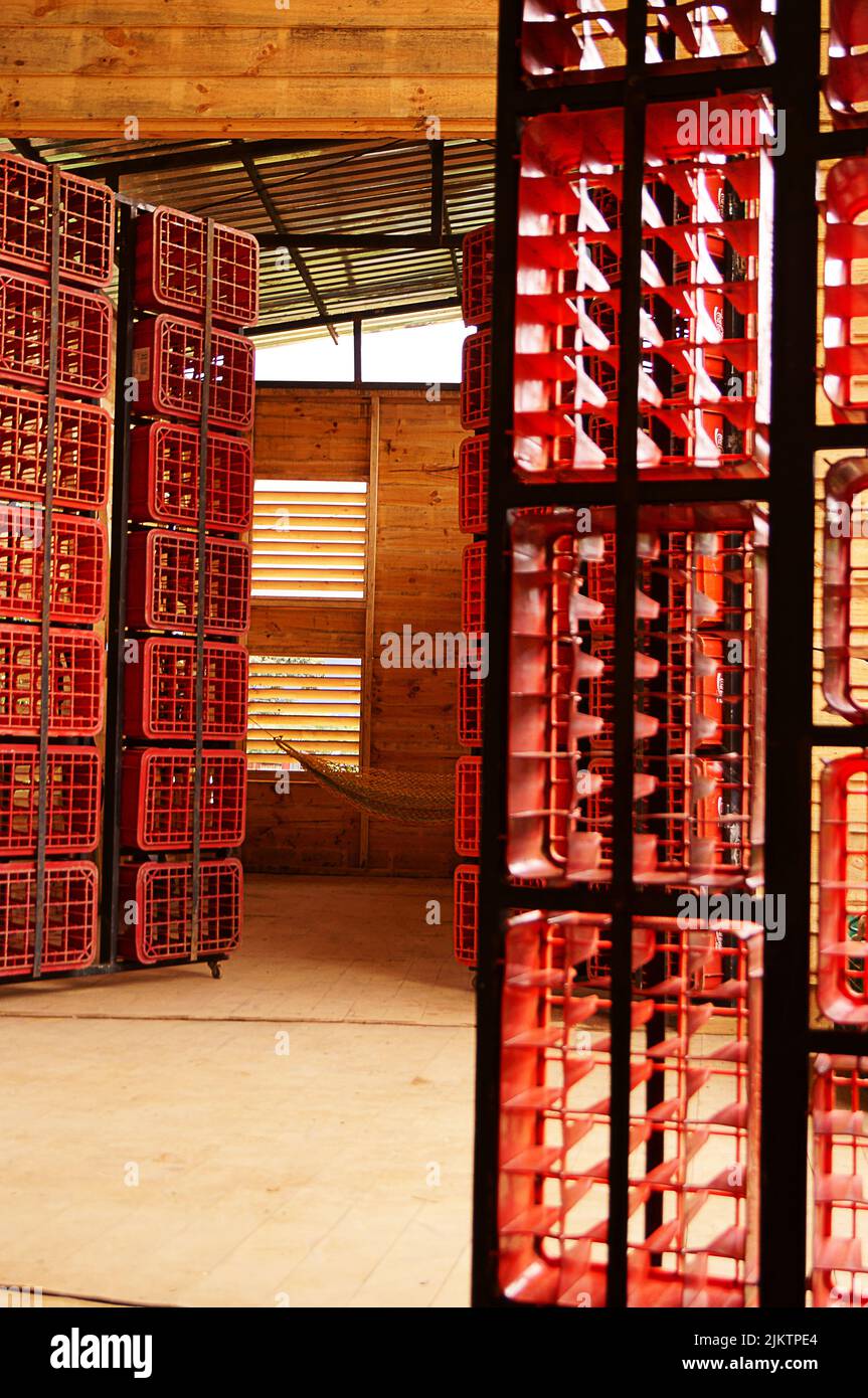 A vertical shot of doors made of crates for a low cost construction in Guarari, Heredia, Costa