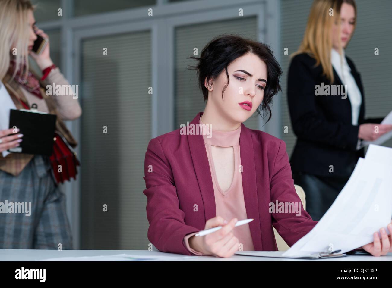 office rush sad pensive business woman thinking Stock Photo
