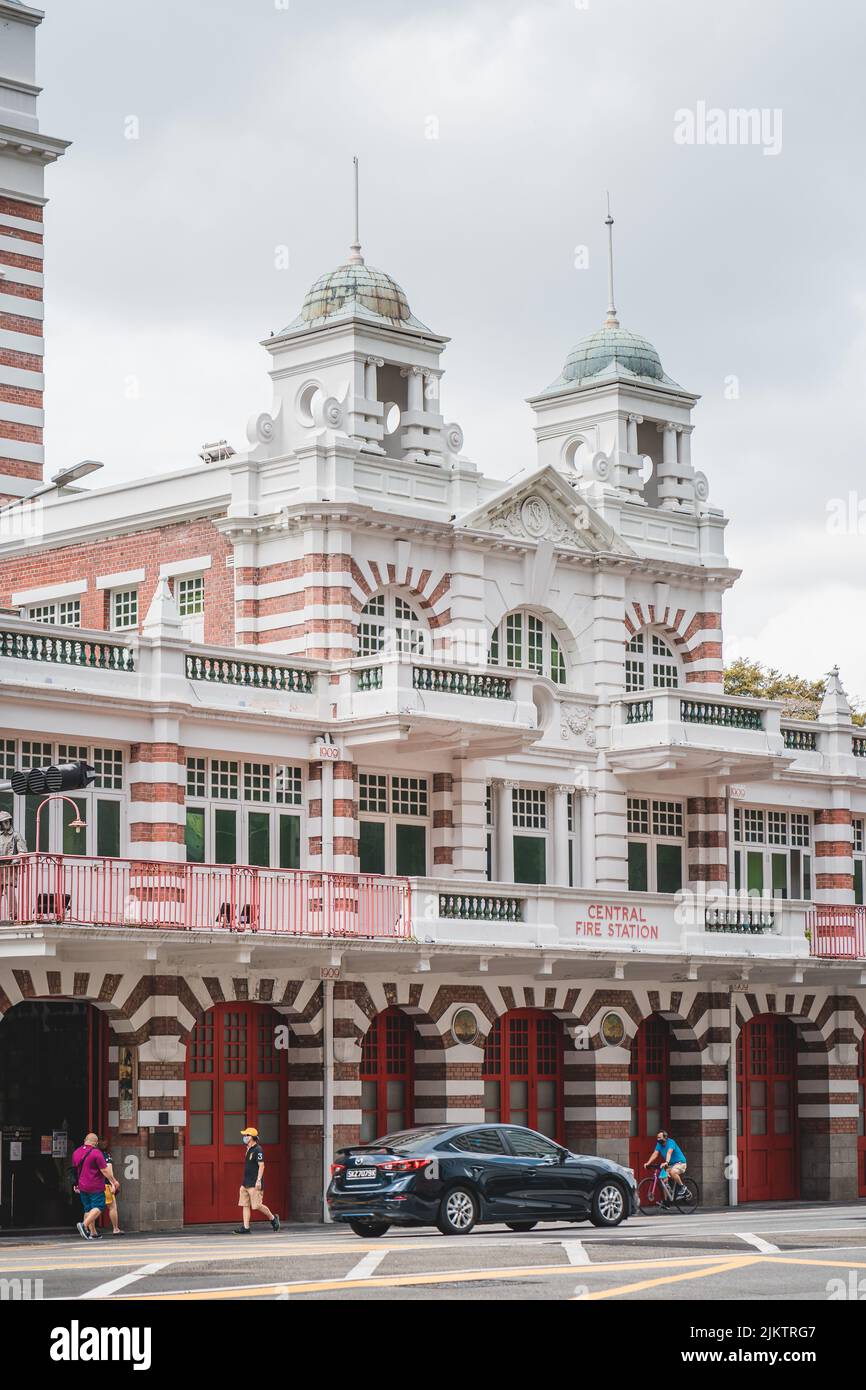 A vertical shot of the Central Fire Station is one of the oldest fire station still existing in Singapore Stock Photo