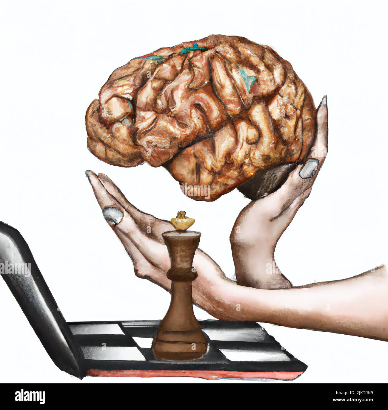 A game of chess between brain and machine, rendered in 3D Stock Photo