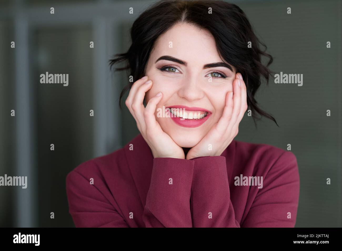 emotion face happy smiling joyful woman Stock Photo