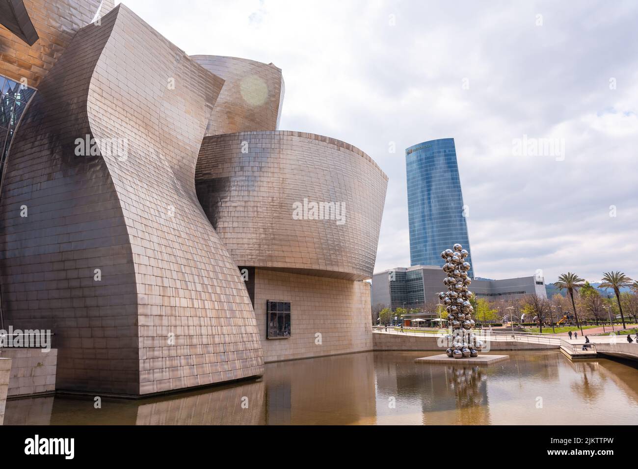 Ball sculpture next to the Guggenheim museum in the city of Bilbao on a