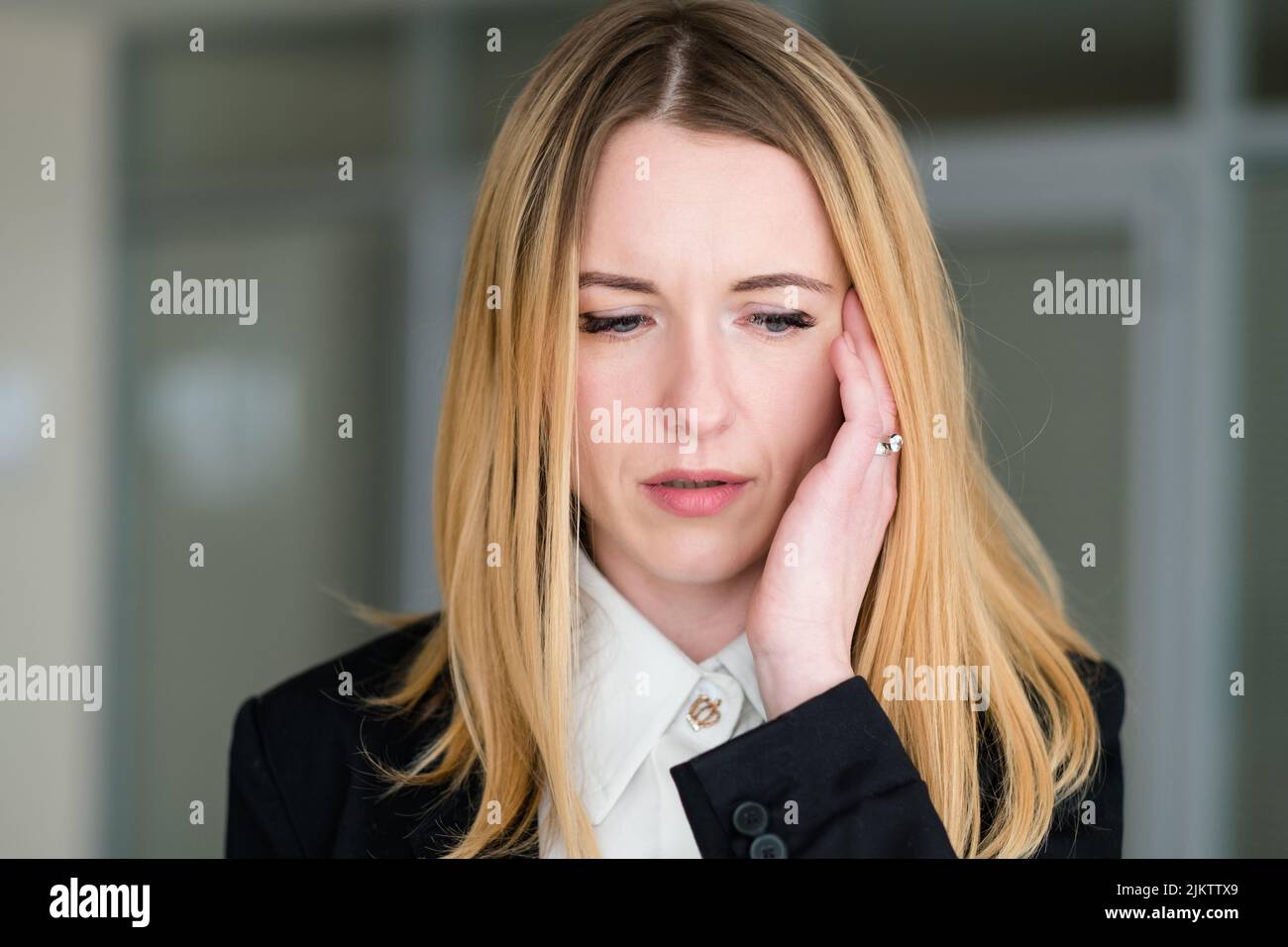 emotion upset confused dismayed business lady Stock Photo