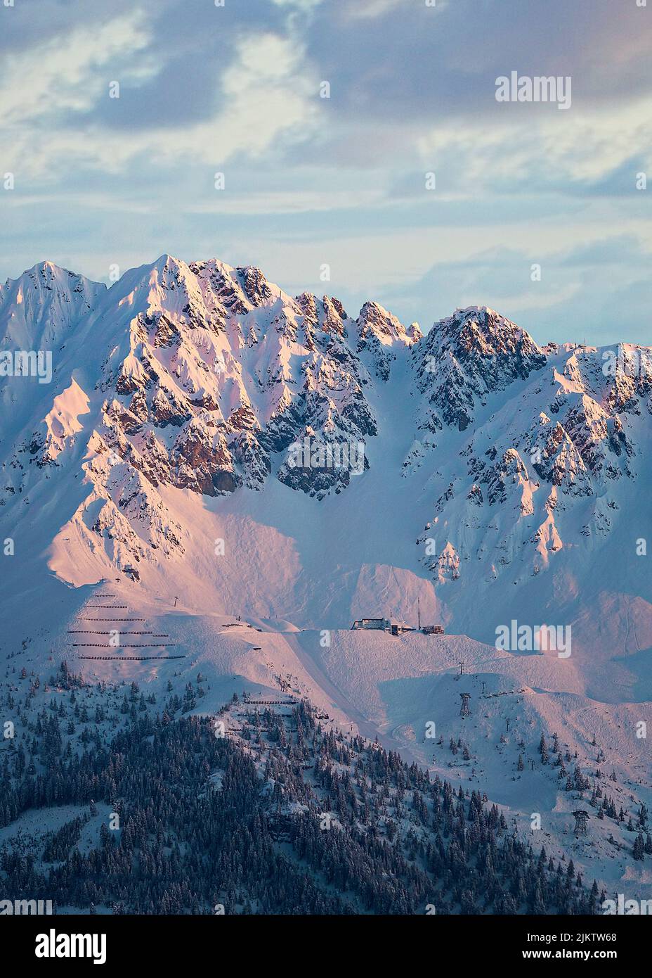 A snowy mountainscape of Nordkette, Austria, Tirol, Innsbruck Stock Photo