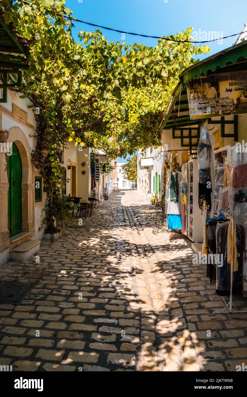 An old city on a sunny day in Tunis, traditional Tunisian architecture Stock Photo