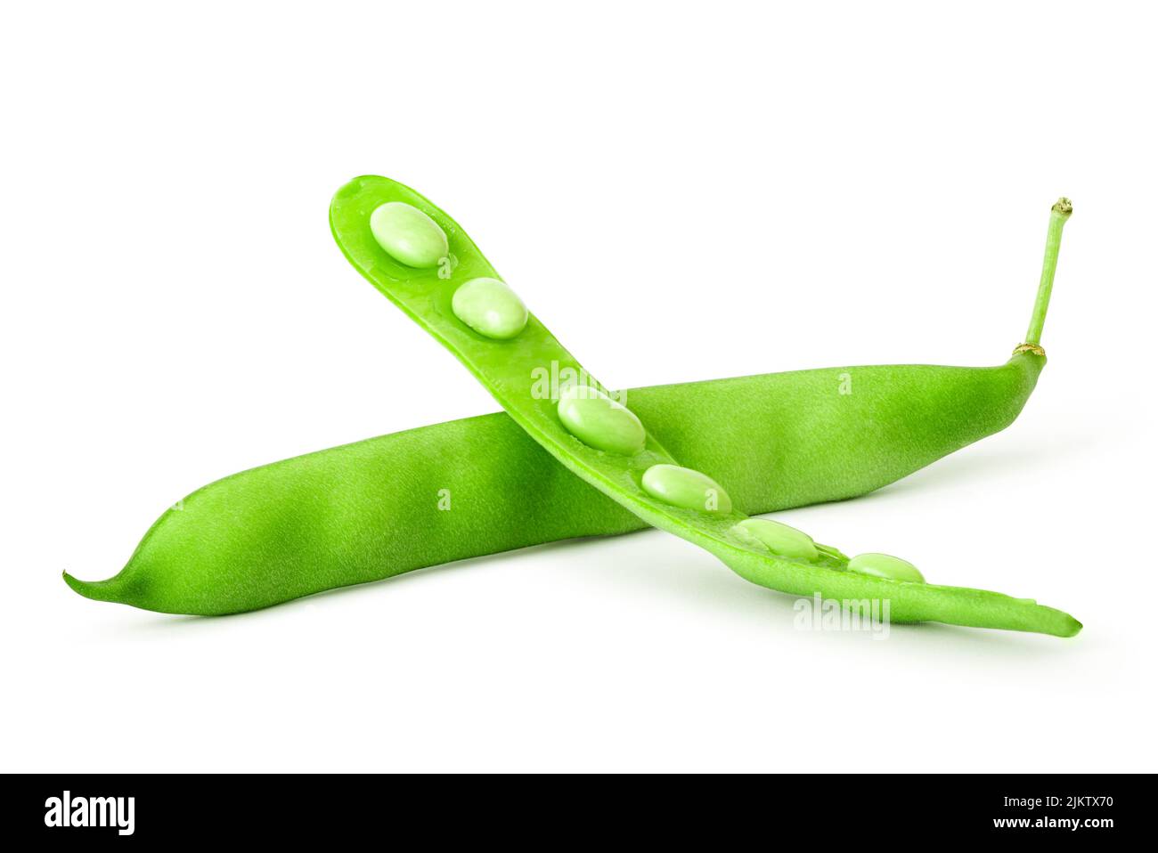 Fresh green peas pods isolated with clipping path on white background. Healthy raw eco food and agriculture Stock Photo