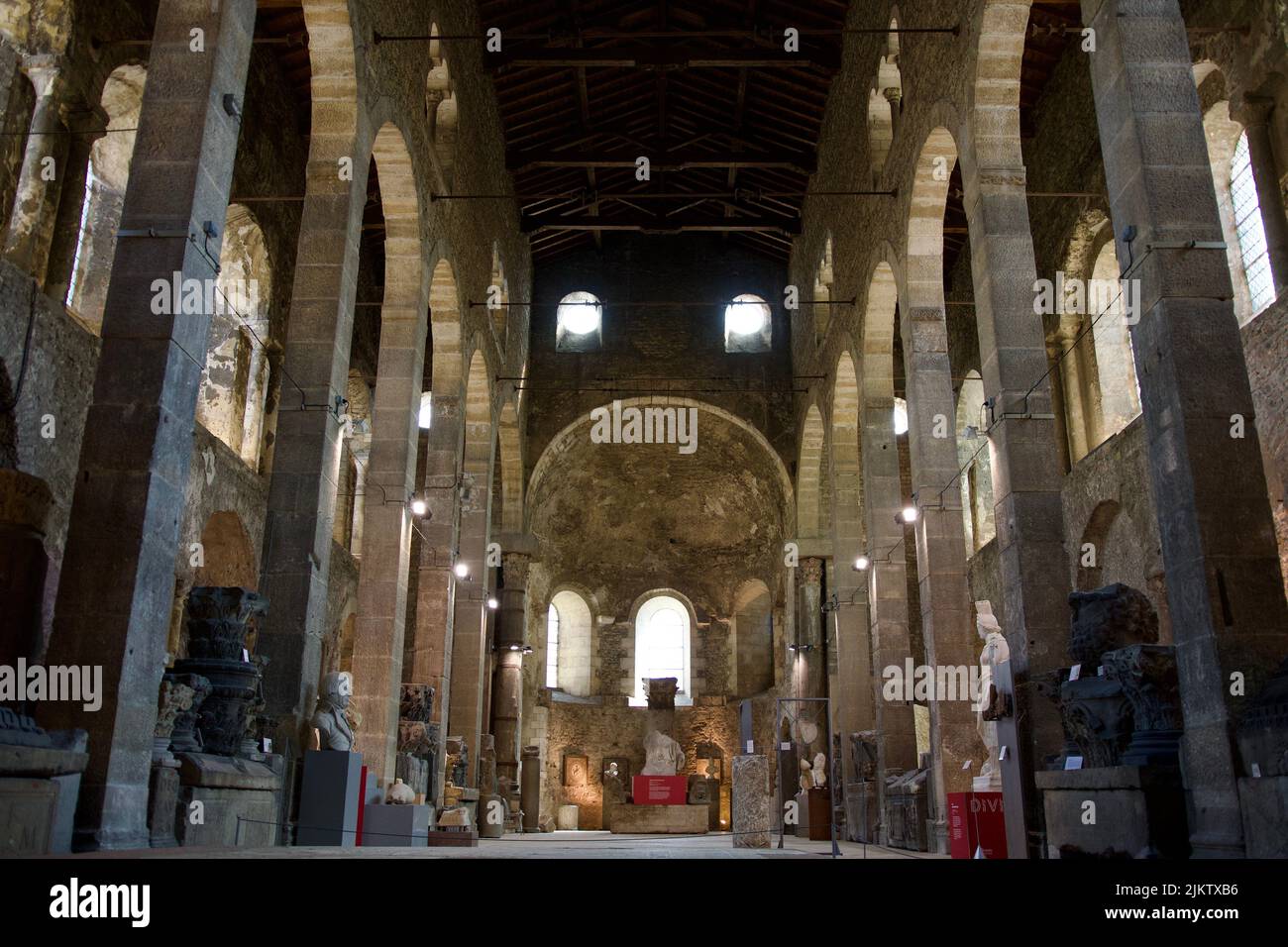 Interior of The Saint Peter church in Vienne in France. This is one of the oldest and it is from the 5th century AD. Today this is a lapidary museum. Stock Photo