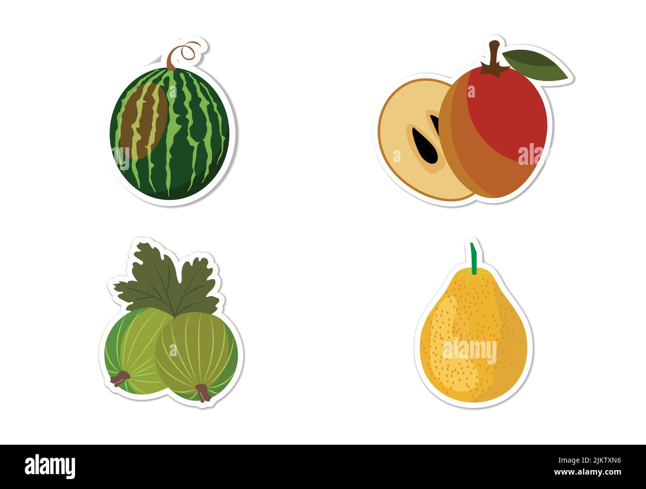 Sticker set of different fruits, Flat vector illustration Stock Vector ...