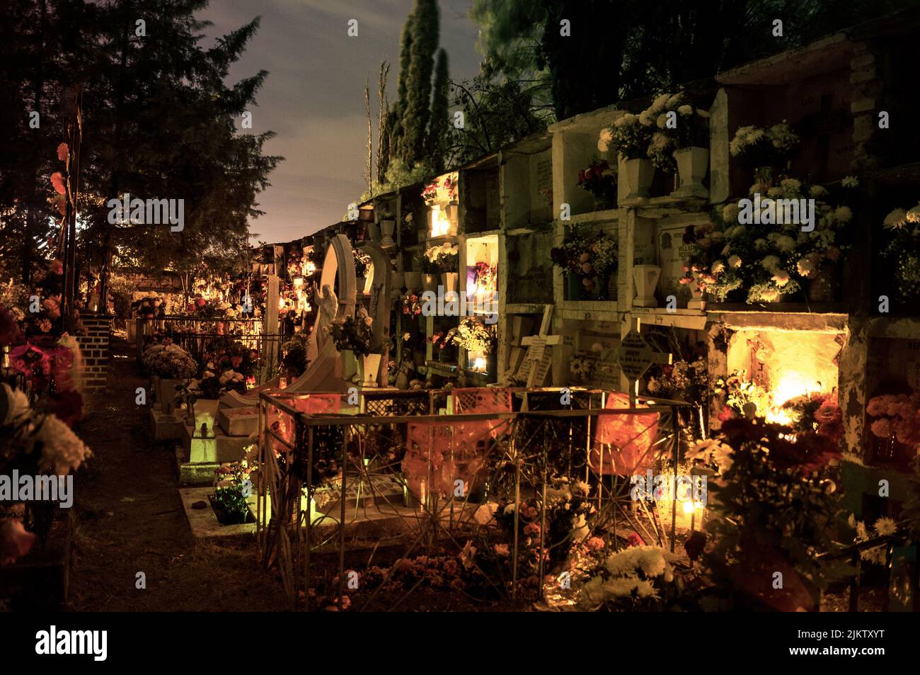 A creepy decoration for the day of the dead in Mexico in the evening Stock Photo