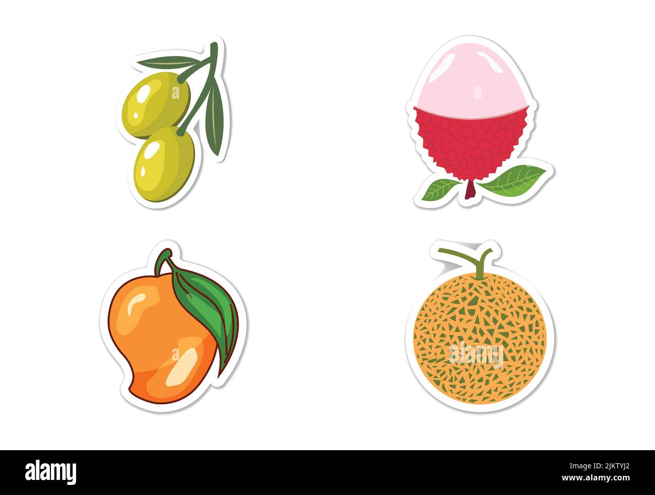 Sticker set of different fruits, Flat vector illustration Stock Vector ...
