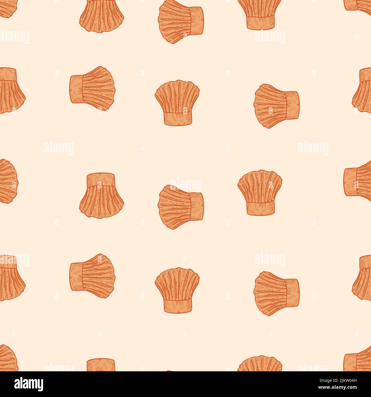 Chef hat engraved seamless pattern. Kitchen traditional element for