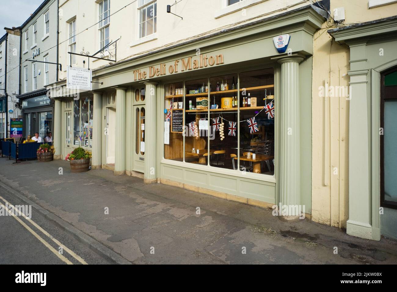 Deli shop in food town of Malton, North Yorkshire Stock Photo