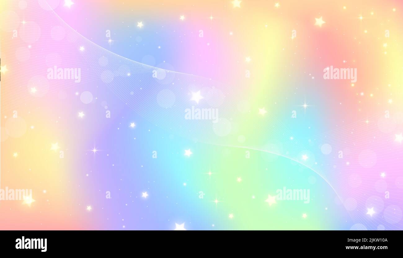 Fantasy watercolor illustration with rainbow pastel sky with stars ...