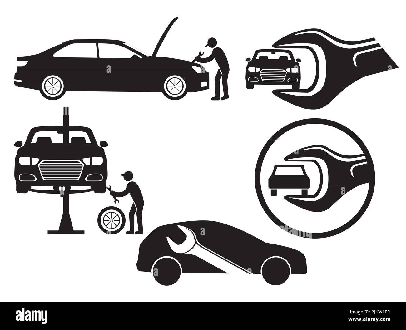 Auto repair with auto mechanic, illustration Stock Vector