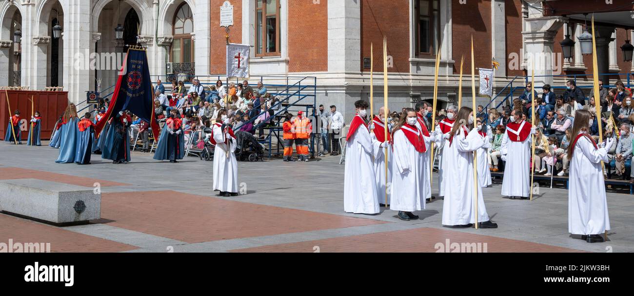 Semana santa procesión del domingo de ramos en la plaza mayor de Valladolid, España Stock Photo