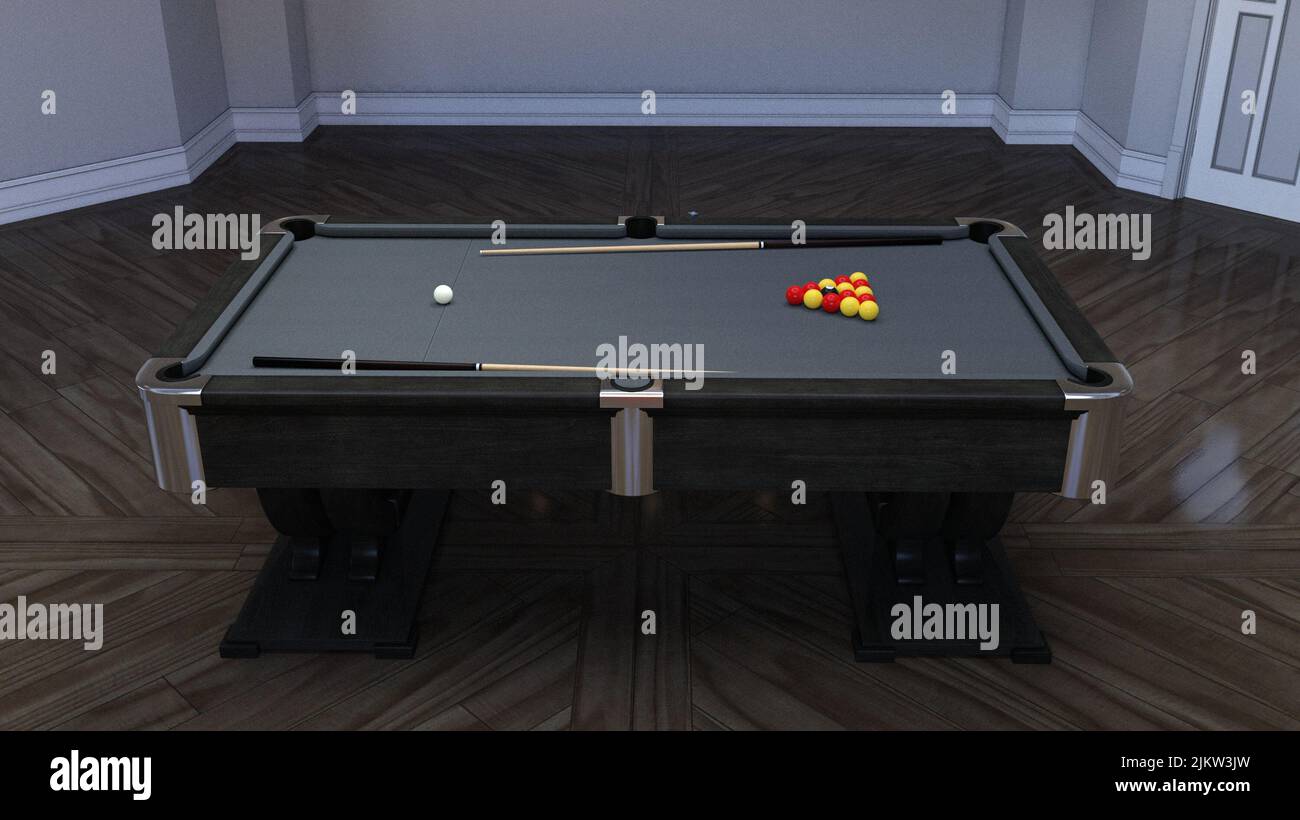 Pool table on wooden floor in a classy room Stock Photo