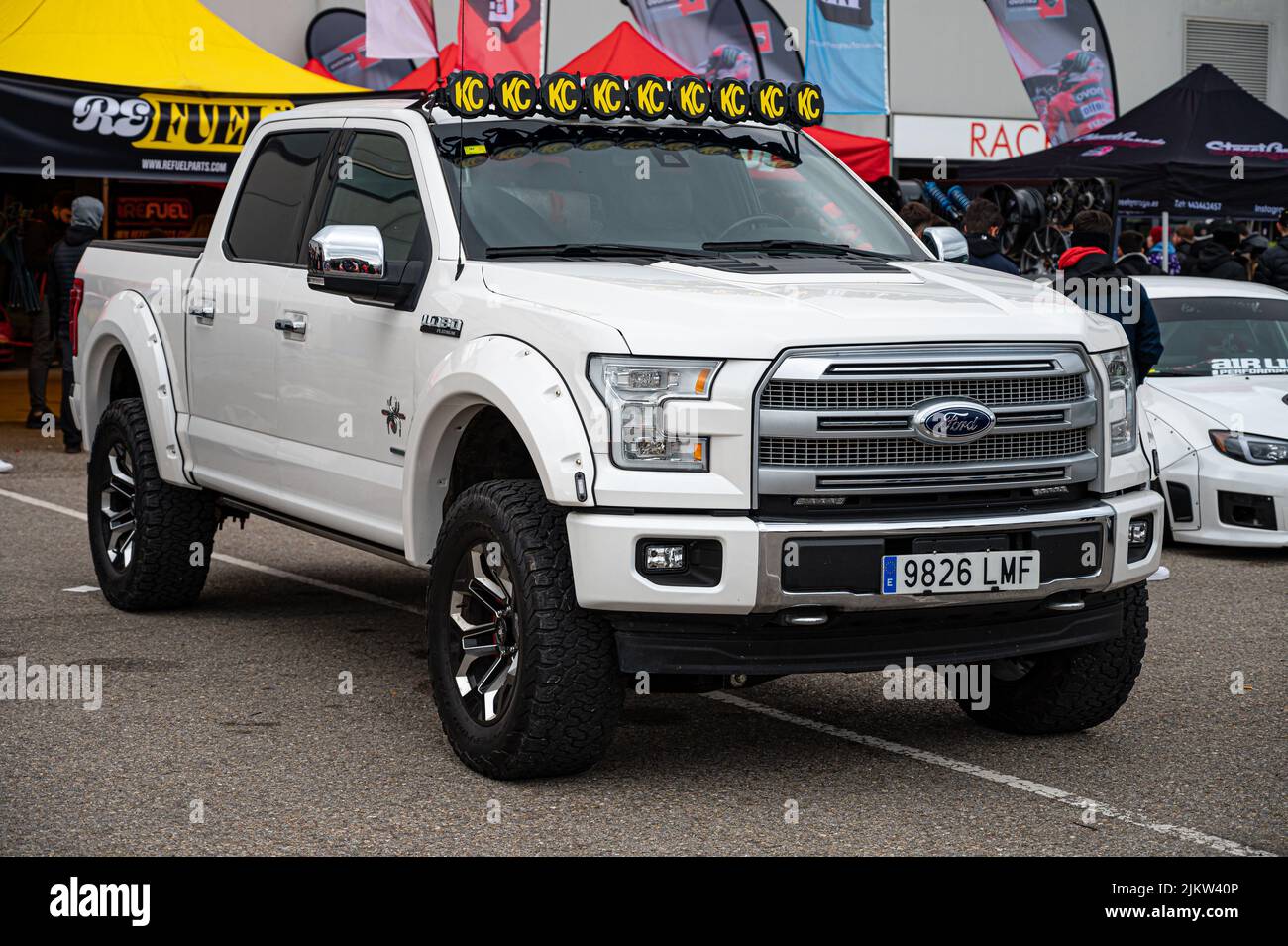 Navarra, Spain; March 6, 2022: Big White Ford F-150 Pickup Offroader Stock Photo