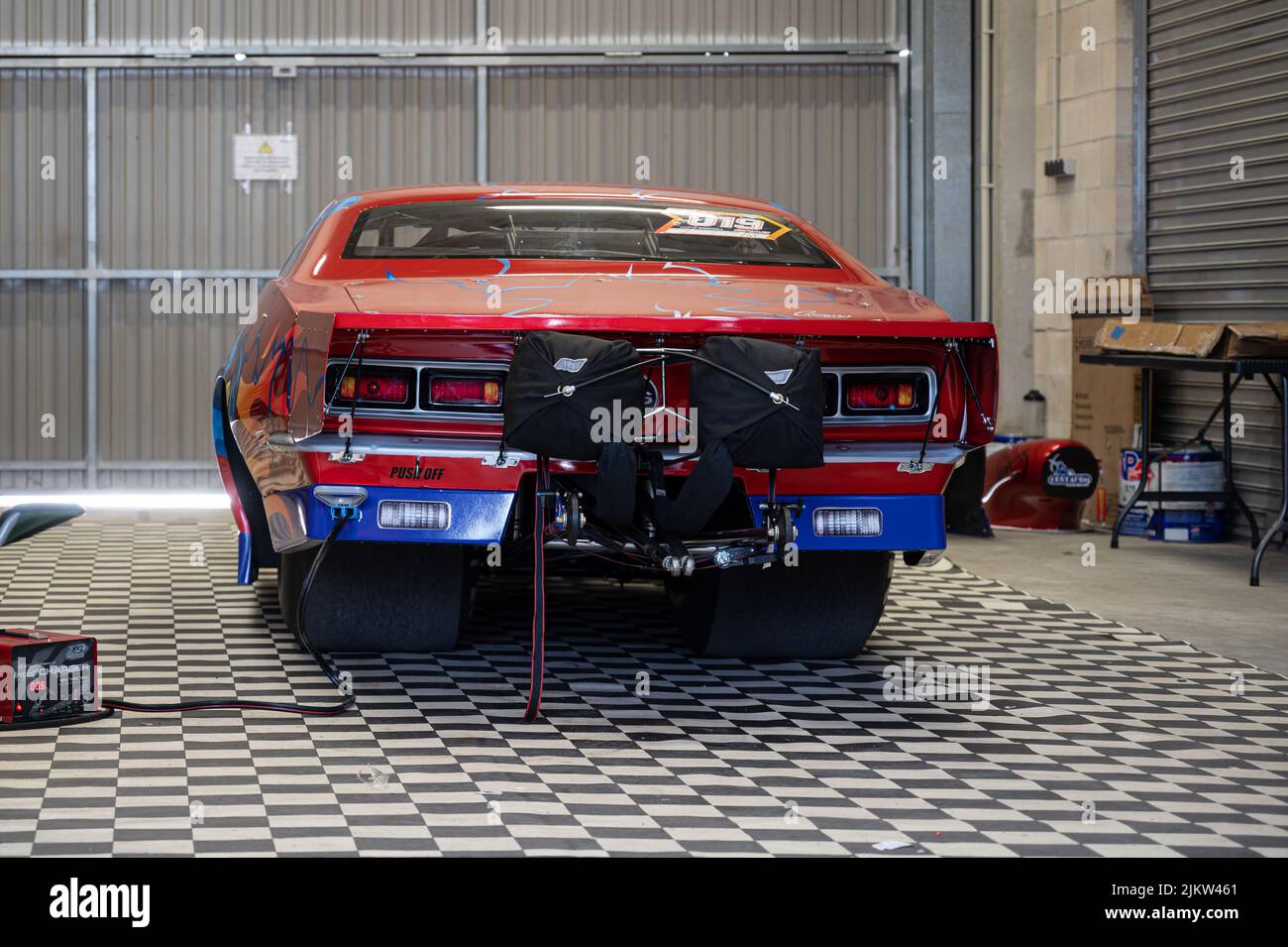 Navarre, Spain; March 6, 2022: Chevrolet Camaro Converted To A Dragster With A Parachute, For 1/4 Mile Accelerations Stock Photo